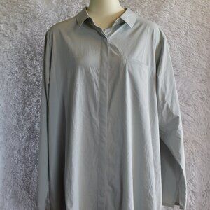 NWOT Athleta Long Sleeve Button-up Blouse - Gray/Green Striped - 3XL